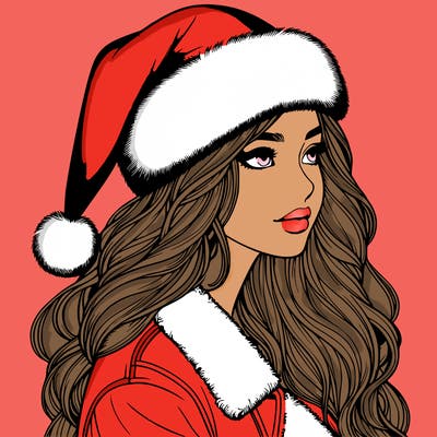 realistic girl in santa hat