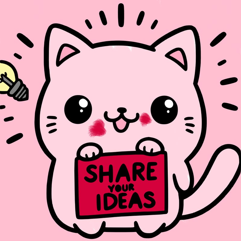 a cute cat saying share your ideas