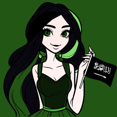 a very beautiful girl with the great saudi arabia flag in her hand