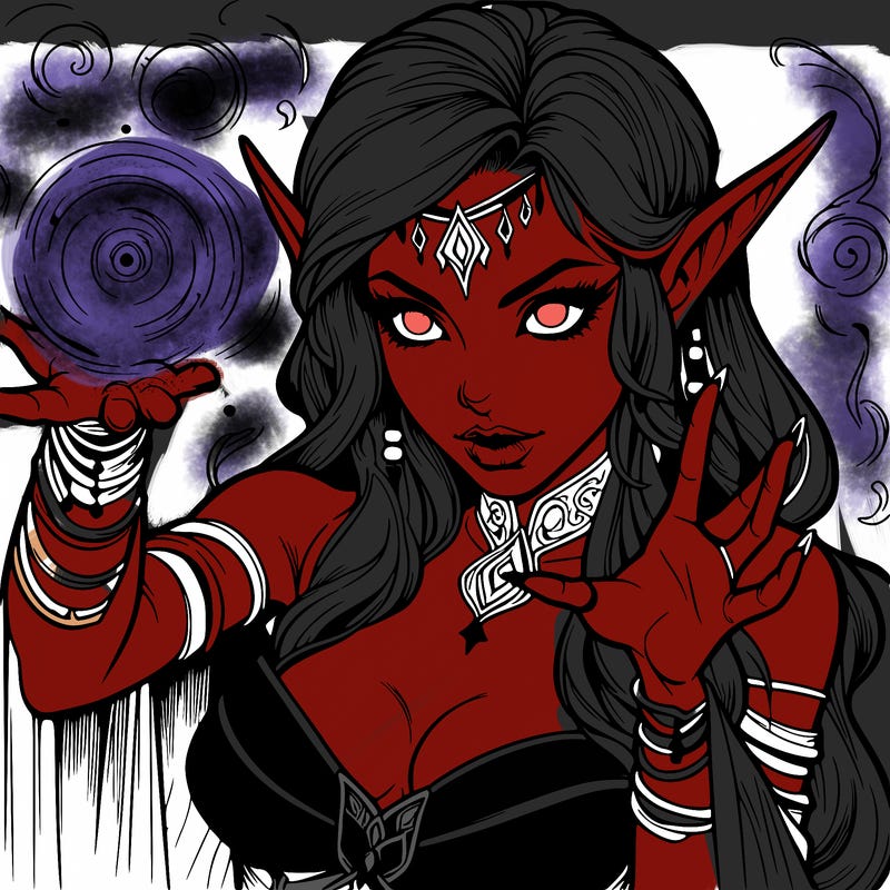 realistic scary beautiful elf sorceress casting spell