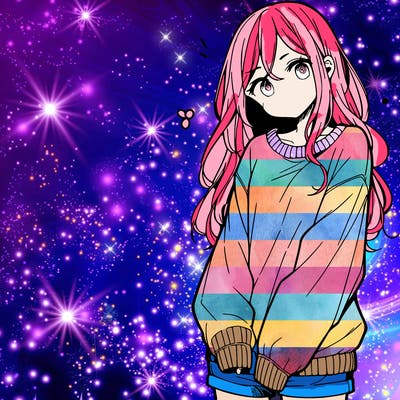 manga teen girl  in a sweater and baggy pants