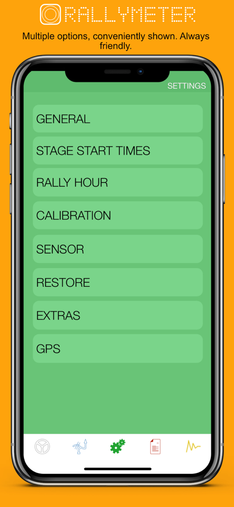 Rallymeter Pro - Rallymeter Pro app settings screen showing calibration and navigation options