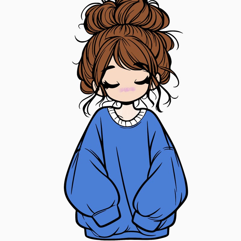 girl with baggy sweatshirt and messy bun