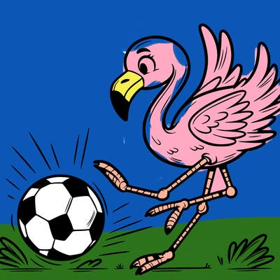 flamingo playing soccer scoreing