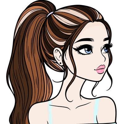 a beautiful and realistic girl with a high pony tail
