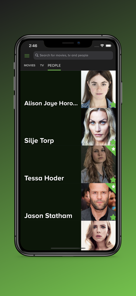 123Play Pro - A list of movie actors and cast members displayed in the 123Play Pro app People tab.