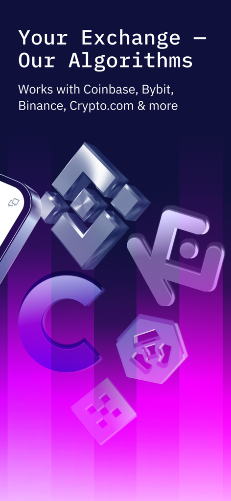 Stoic AI crypto trading bot interface showing compatibility with major exchanges like Binance and Coinbase