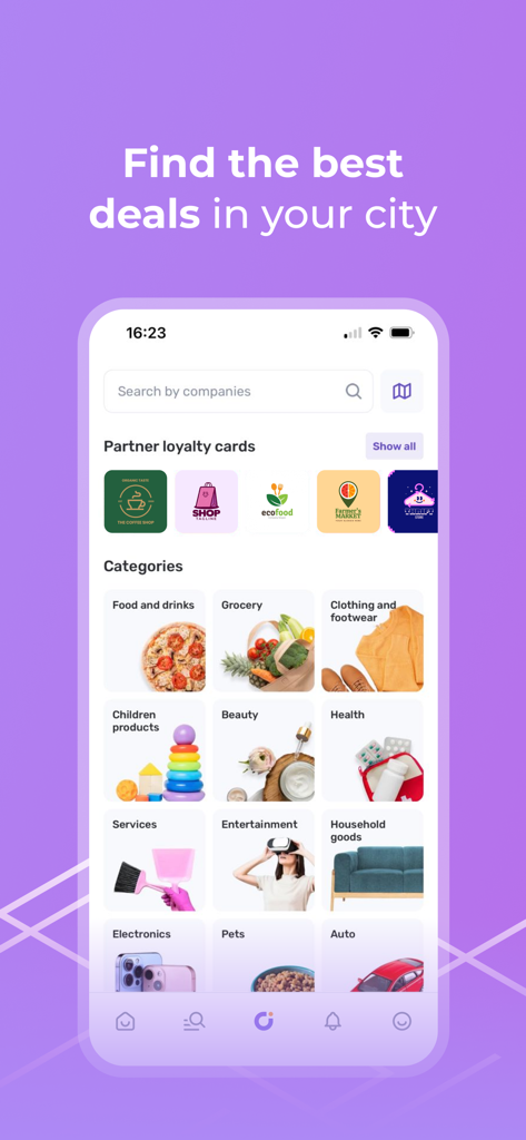 UDS App - UDS App interface showing local deals categories and partner loyalty cards