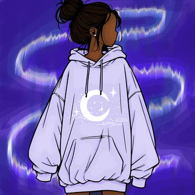 realistic girl with a oversized sweatshirt on and a bun