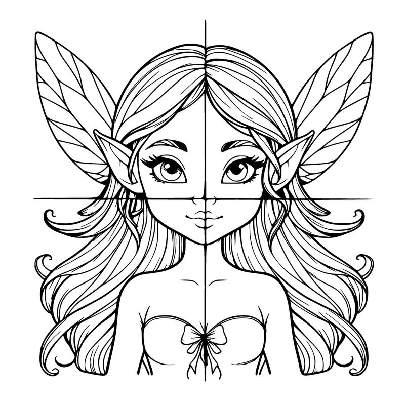 a realistic fairy with elf ears split into to four parts