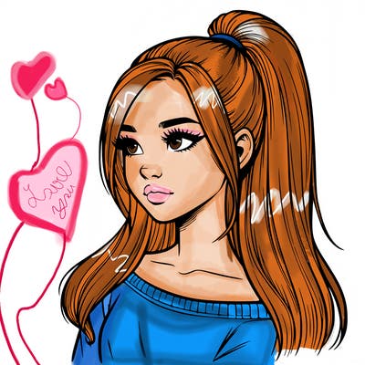 realistic girl with a high ponytail