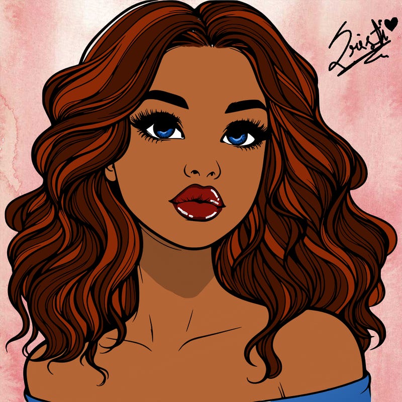 realistic girl with wavy hair and lips