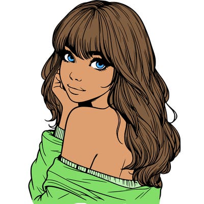 realistic girl with bangs looking over her shoulder