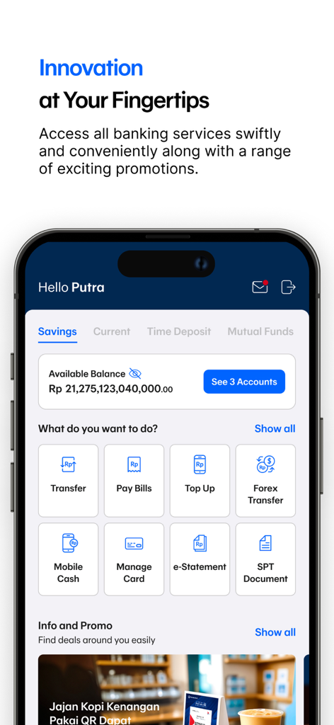 Permata ME - Permata ME app interface showing the savings dashboard and financial service options