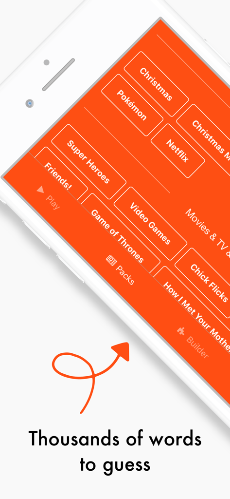 Outburst - Party Game - Interfaz del juego de fiesta Outburst mostrando varias categorías de palabras como Pokémon y Superhéroes