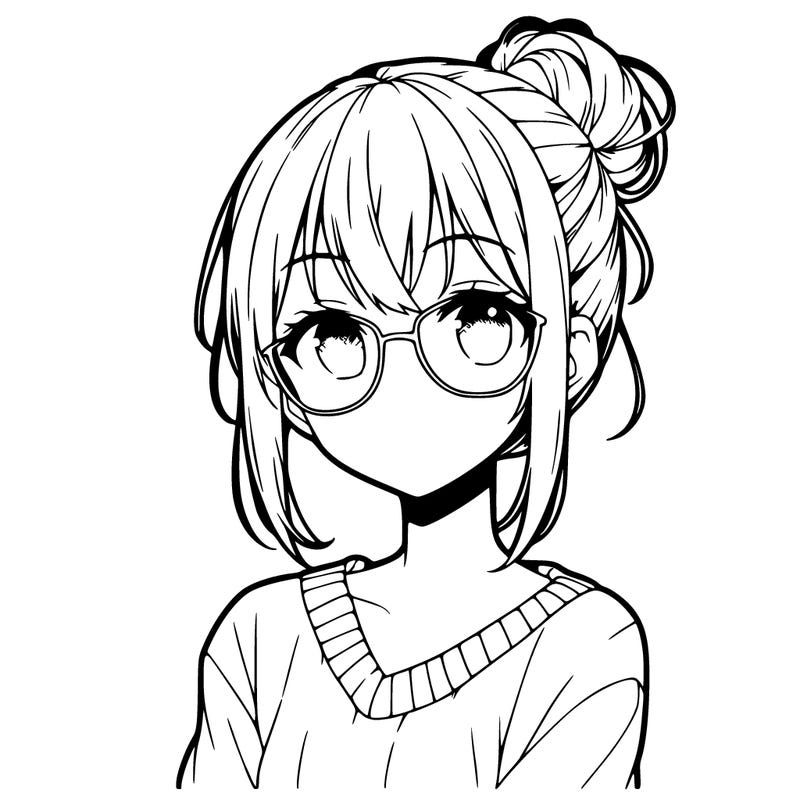 amimae girl with glasses and hair in bun