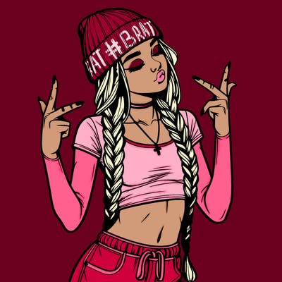 realistic teenage girl with braids and a beanie and crop top doing 🫶🏼