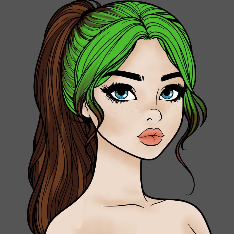 realistic girl with a ponytail and lips