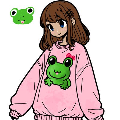 girl wearing frogging sweatshirt