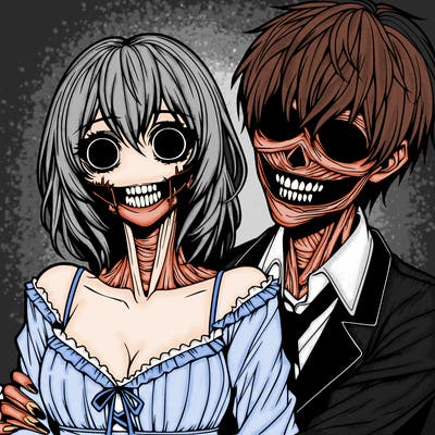 realistic scary creepy girl and boy couple romance horror anime
