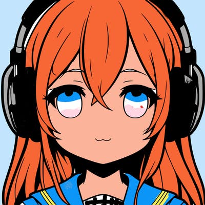 a anime girl’s head and she’s wearing headphones