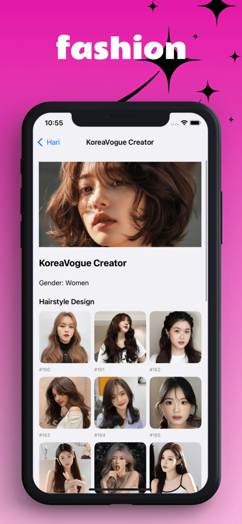 Harier - Mobile app screen showing a variety of women's hairstyle options in a grid layout.