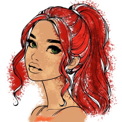 realistic girl with a ponytail on her hair and lips