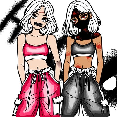 two girls with crop top with baggy pants