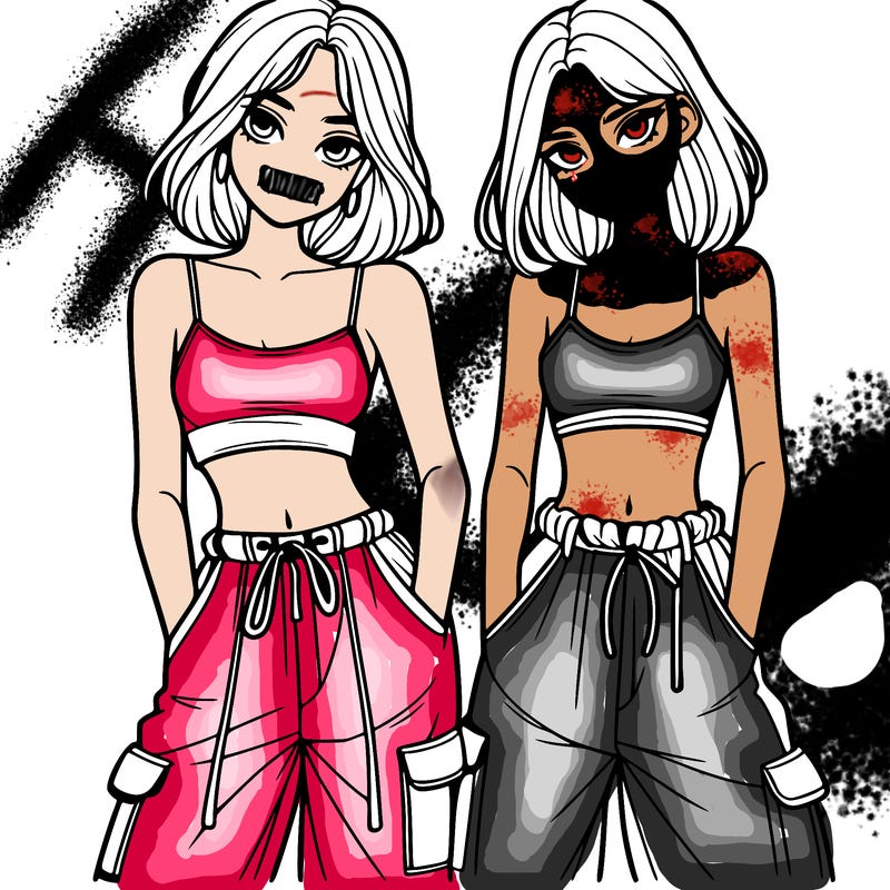 two girls with crop top with baggy pants