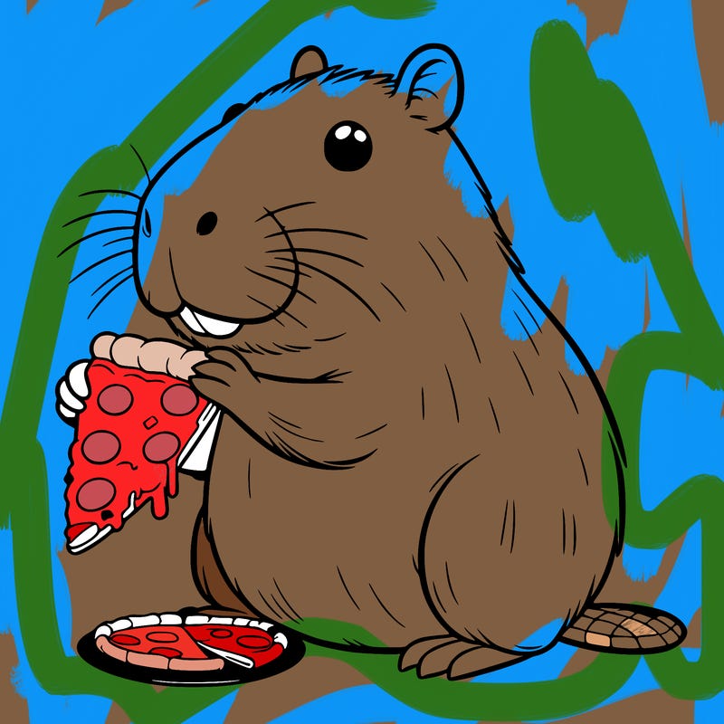capybara eating a slice of pizza