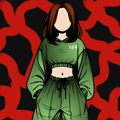 realistic girl faceless with baggy pants and a crop top