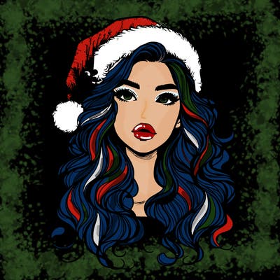 realistic christmas girl with wavy hair and lips