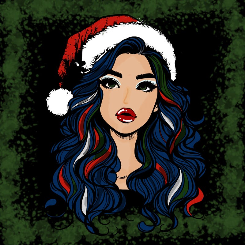 realistic christmas girl with wavy hair and lips