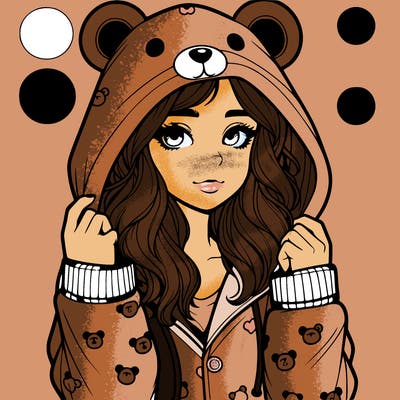 realistic girl in a animal pjs hoodie