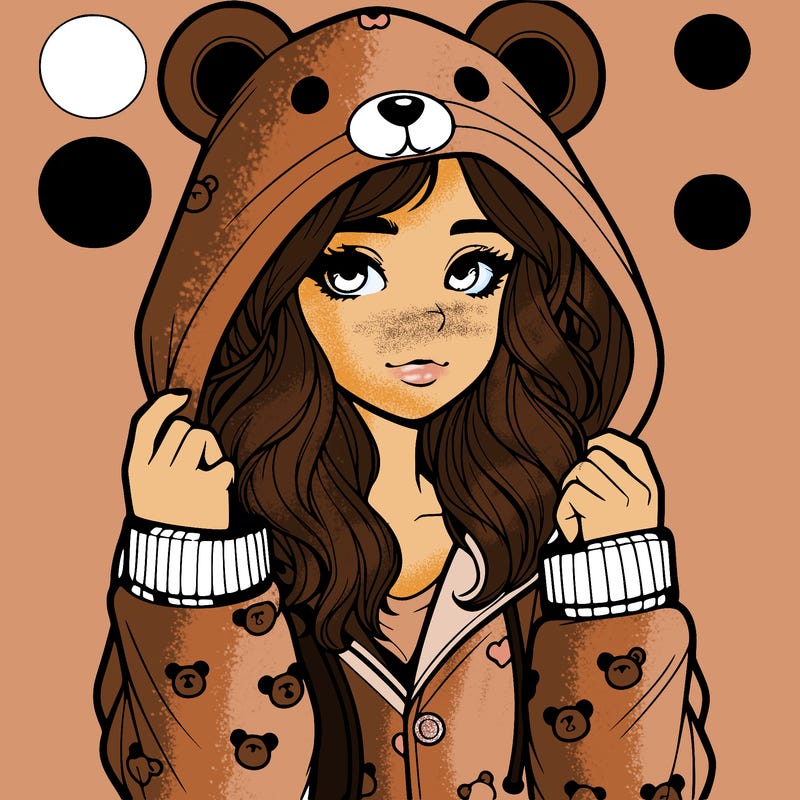 realistic girl in a animal pjs hoodie