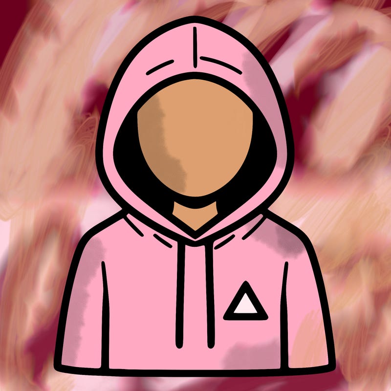 a person with non face waering a hoodie with a small triangle symbol