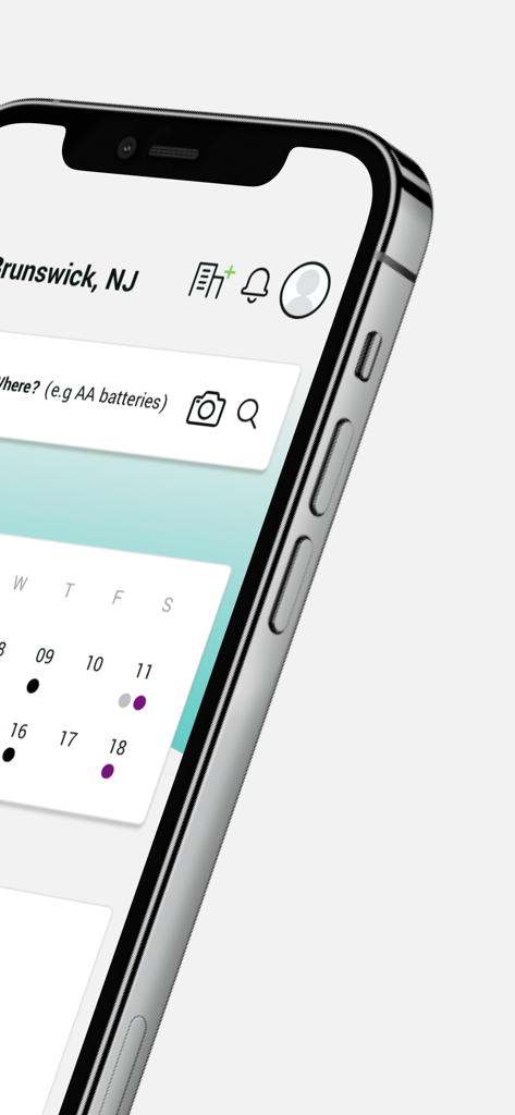 Recycle Coach app interface showing a waste collection calendar and search bar for recycling instructions