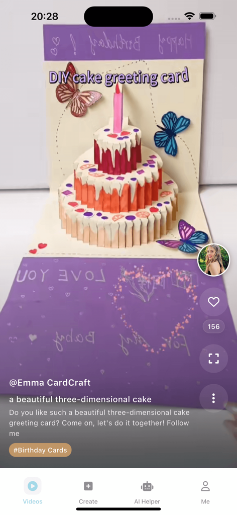 Popi - Video & Connect - A 3D pop-up birthday cake greeting card video shared on the Popi social network.