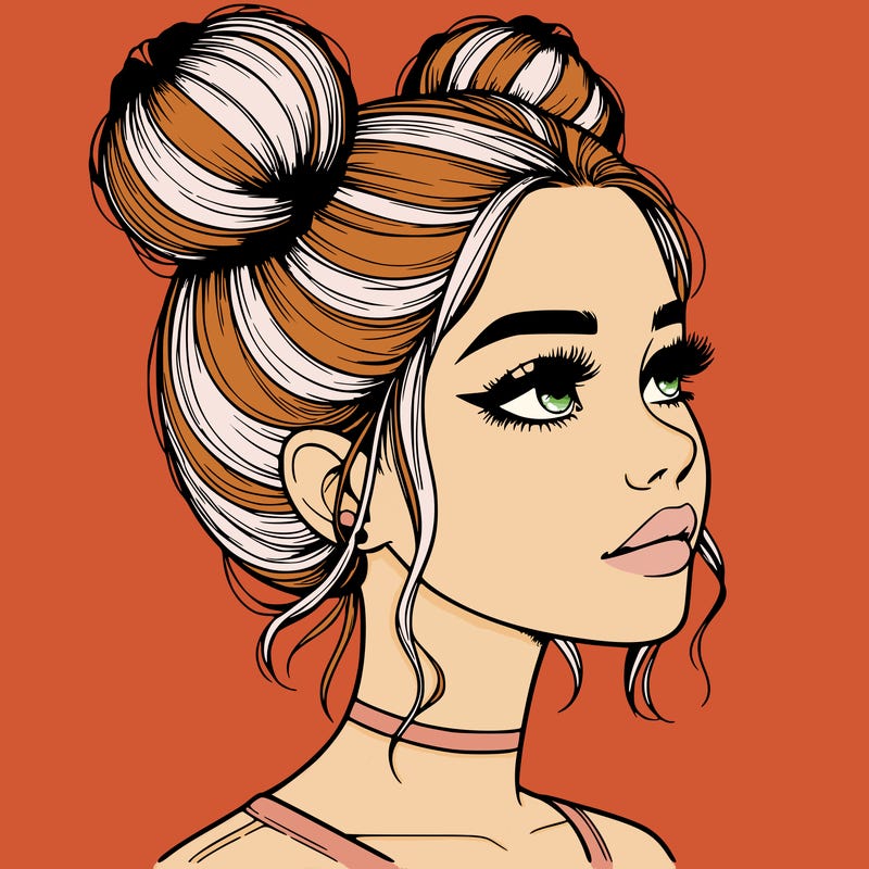 realistic girl with buns on the top of her head