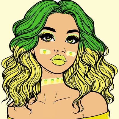 realistic girl with wavy hair and lips