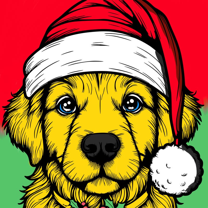 realistic dog with a christmas hat