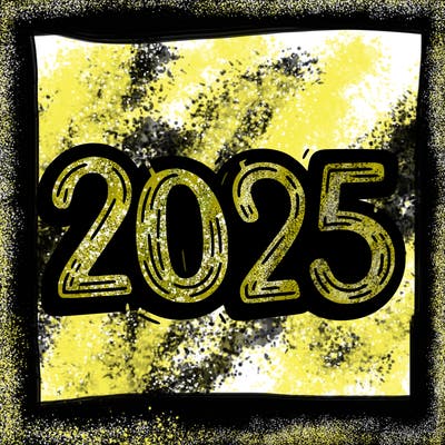 one line scrawled numbers sketch design “2025”