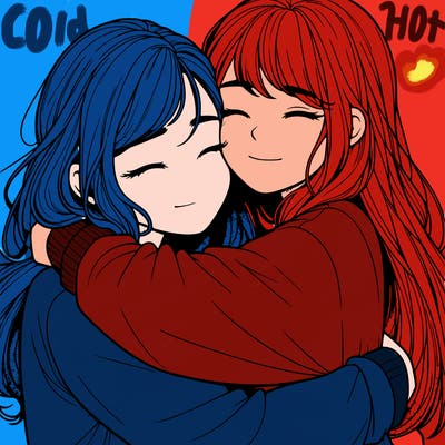 realistic two girls hugging