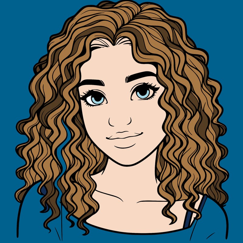 realistic, teenage girl with curly hair