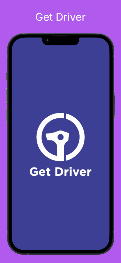 Splash screen of the Get Driver mobile app showing the company logo and name on an iPhone.