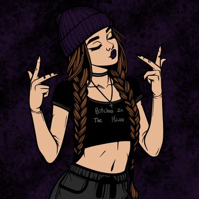 realistic teenage girl with braids and a beanie and crop top doing 🫶🏼