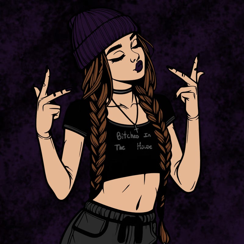 realistic teenage girl with braids and a beanie and crop top doing 🫶🏼