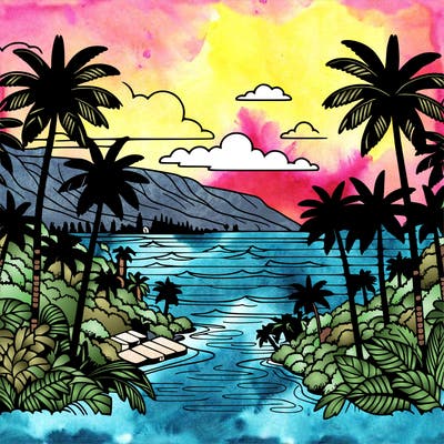 view of the ocean in hawaii lots of palm trees and beautiful view