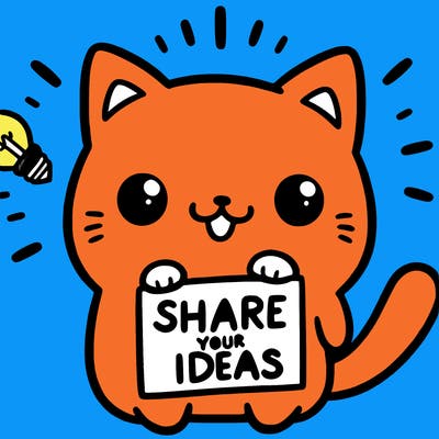a cute cat saying share your ideas