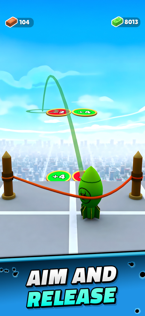 Evolving Bombs! - Una bomba de riesgo biológico verde apuntando a puertas multiplicadoras en el juego móvil Bombas en Evolución.